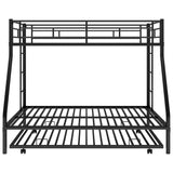 Twin over Full Bed with Sturdy Steel Frame Bunk Bed with Twin Size Trundle  Two-Side Ladders  Black