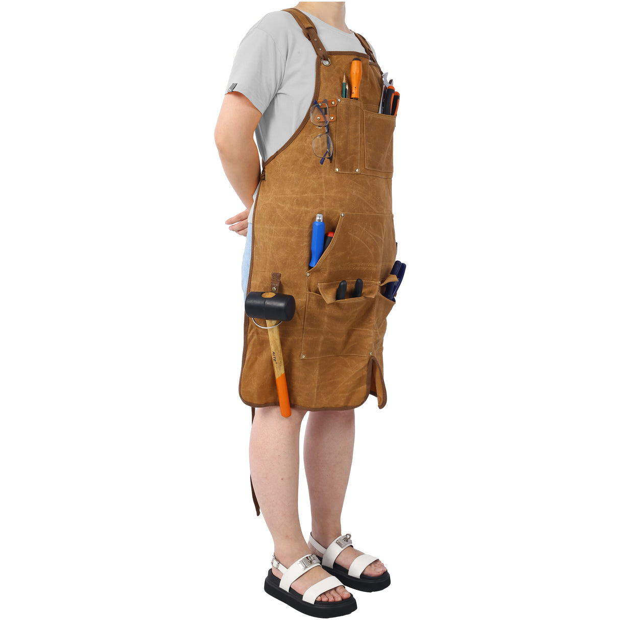 Long heavy-duty waxed canvas tool apron, carpenter apron, carpenter apron, carpenter waterproof 18 ounces - V.I.P Digital Presence