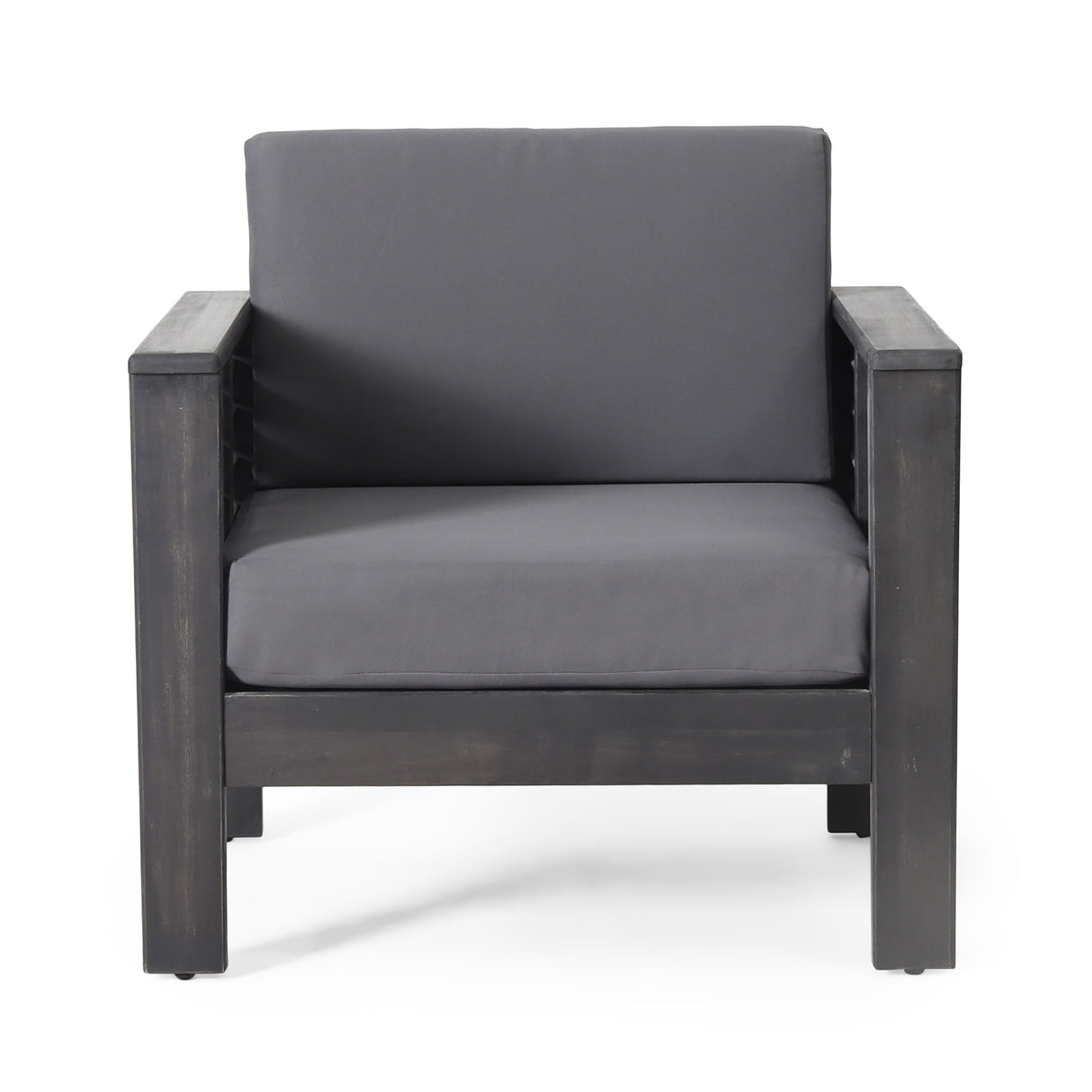 ( Set of 2) Outdoor Acacia Wood Club Chairs with Cushions, Dark Gray, 27.75"D x 32"W x 27.75"H - V.I.P Digital Presence