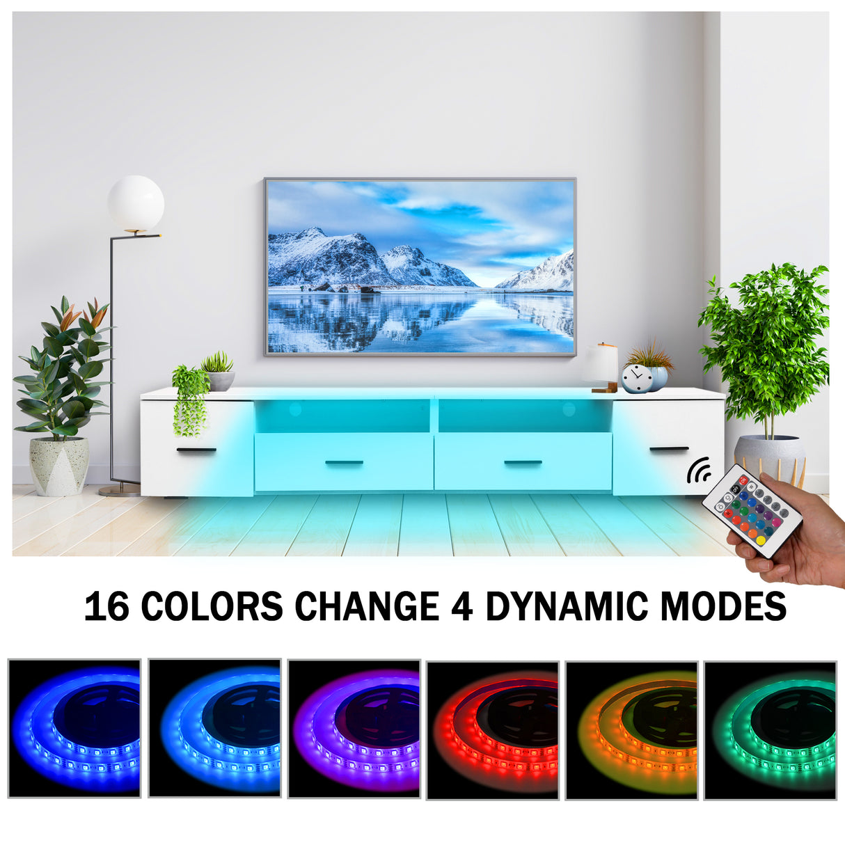 White TV Stand for Living Room Modern Entertainment Center Stand for TV Up to 90 Inch