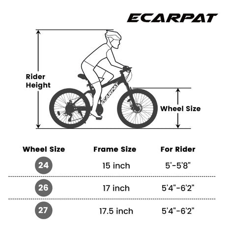 A2660 Ecarpat Mountain Bike 26 inch wheels, carbon steel frame disc brake thumb shift front fork rear shock absorber bike - V.I.P Digital Presence