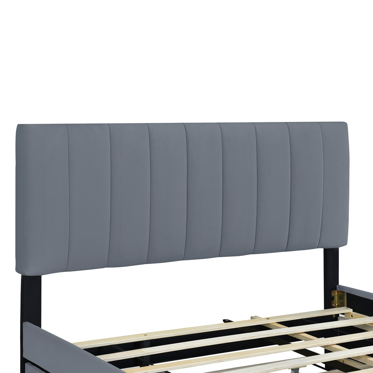 Queen Size Velvet Upholstered Platform Bed with 2 Drawers and 1 Twin XL Trundle- Gray - V.I.P Digital Presence