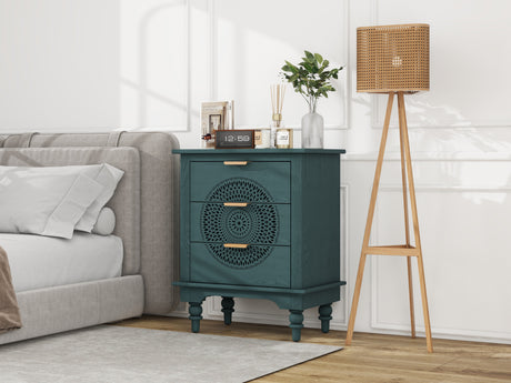 Hollow-Carved 3 Drawer Dresser Storage Chest with Metal Handles For Living Room Bedroom - V.I.P Digital Presence