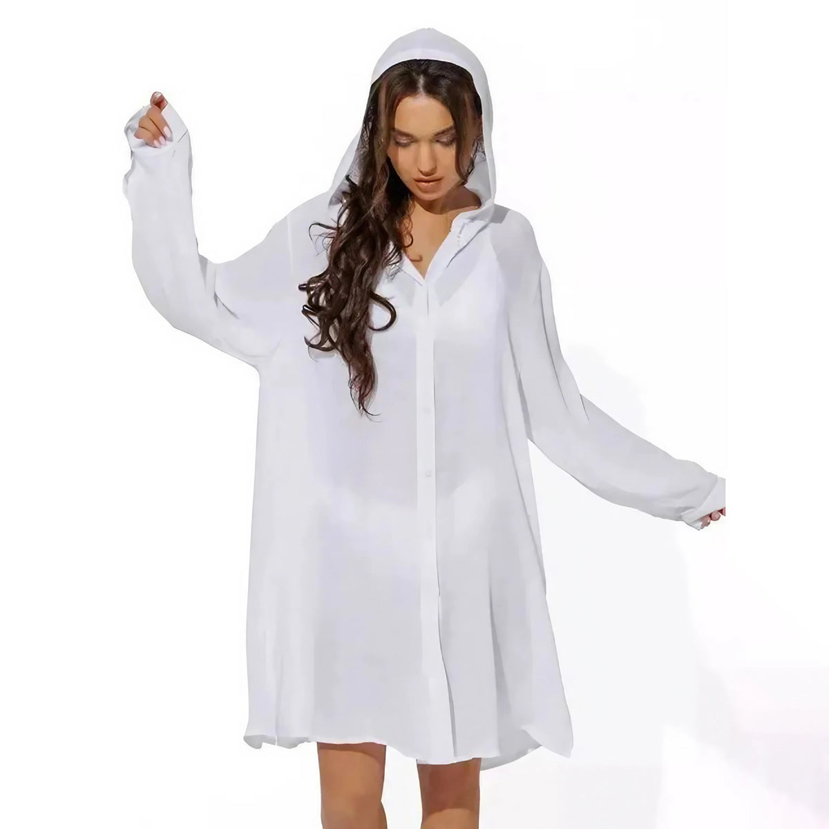 Button Down Hooded Cover-Up - V.I.P Digital Presence