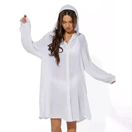 Button Down Hooded Cover-Up - V.I.P Digital Presence