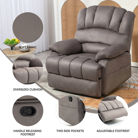 Large Manual Recliner Chair in Fabric for Living Room, Grey - V.I.P Digital Presence