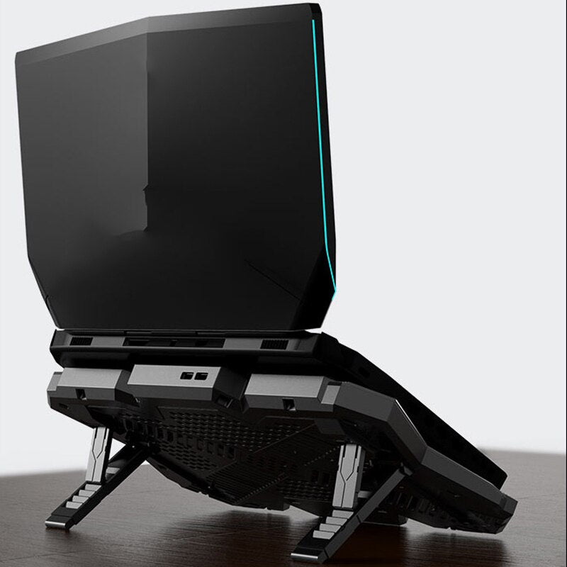 Enfriador de computadora portátil para juegos, seis ventiladores, dos puertos USB, iluminación LED RGB, soporte para computadora portátil de 12 a 17 pulgadas 