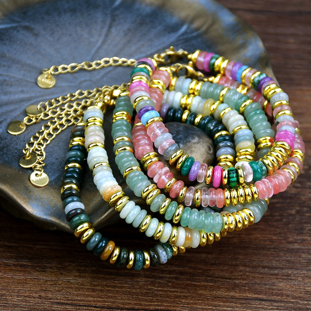Ins style dopamine colored natural stone bead bracelet for women niche and high-end non fading crystal bracelet - V.I.P Digital Presence