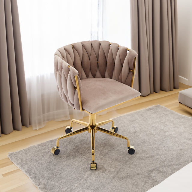 Velvet Vanity Chair with Wheels, Accent Chair Makeup Vanity Chair with Hand Woven Backrest (GRAY) - V.I.P Digital Presence