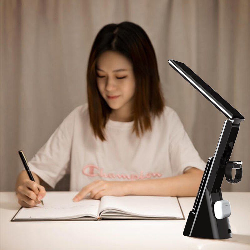 Lámpara de mesa multifunción con reloj, práctico cargador rápido tres en uno para teléfono móvil, reloj, auriculares y carga inalámbrica. 