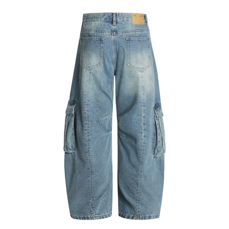 American High Street Vintage Washed Multi-Pocket Workwear Jeans Loose A-Line Wide Leg Long Pants for Men - V.I.P Digital Presence