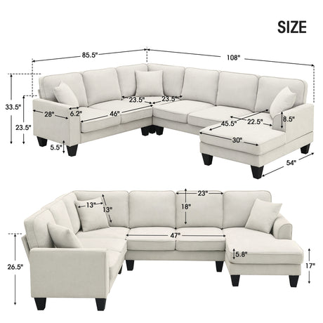 [VIDEO provided] [New] 108*85.5" Modern U Shape Sectional Sofa 7 Seat Fabric Sectional Sofa Set - V.I.P Digital Presence