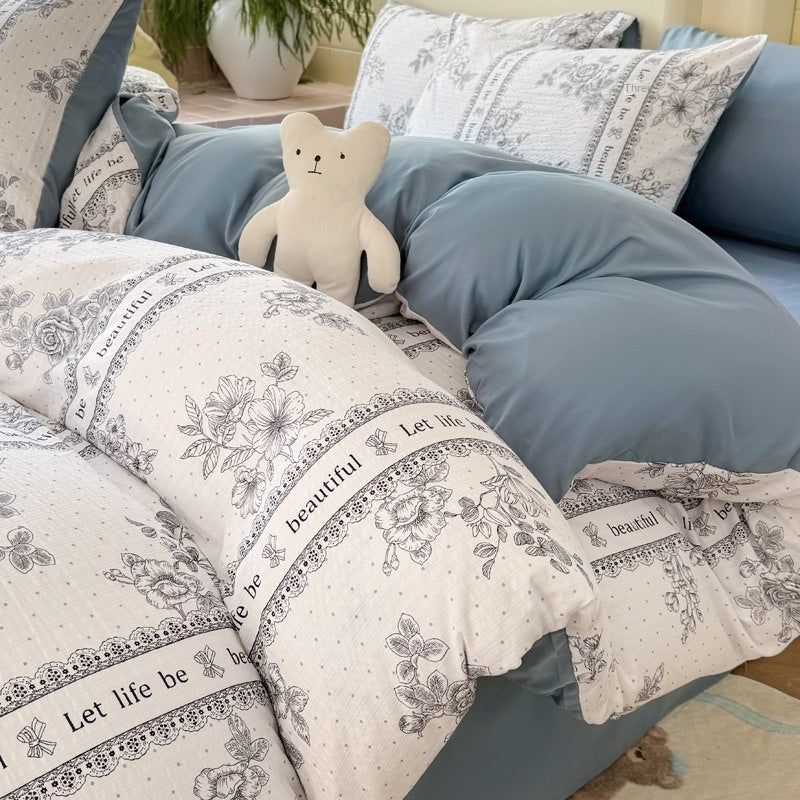 Double Gauze Four-Piece Set Jacquard Small Bamboo Cotton Three-Piece Set Student Dormitory INS Fresh Floral Bedding - V.I.P Digital Presence