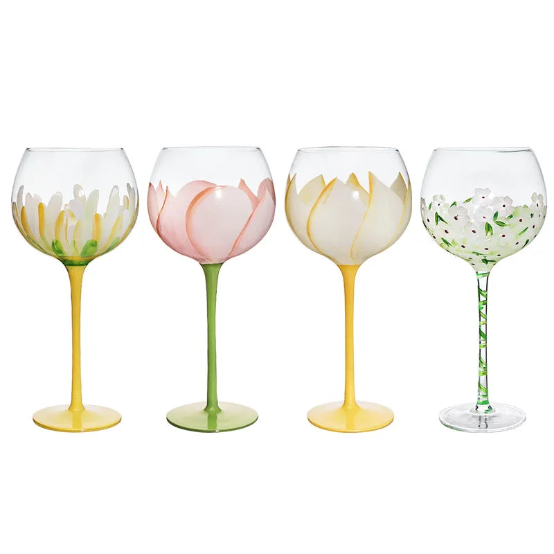 1 Piece Hand Painted Glass Goblet Cup Creative Red Wine Glasses Cup Flower Painted Stemware for Wedding Party Events - V.I.P Digital Presence