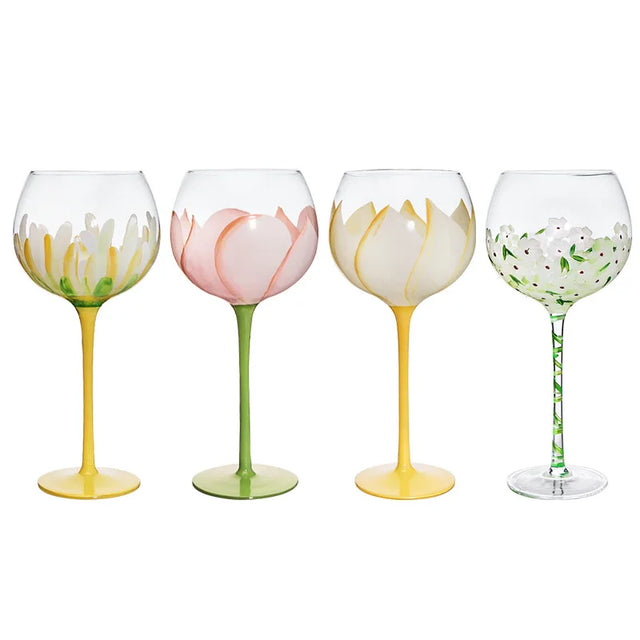 1 Piece Hand Painted Glass Goblet Cup Creative Red Wine Glasses Cup Flower Painted Stemware for Wedding Party Events - V.I.P Digital Presence