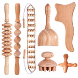Beech wood therapy scraping cup, meridian dredging roller, tendon rolling stick, scraping board, head massager, massage set - V.I.P Digital Presence