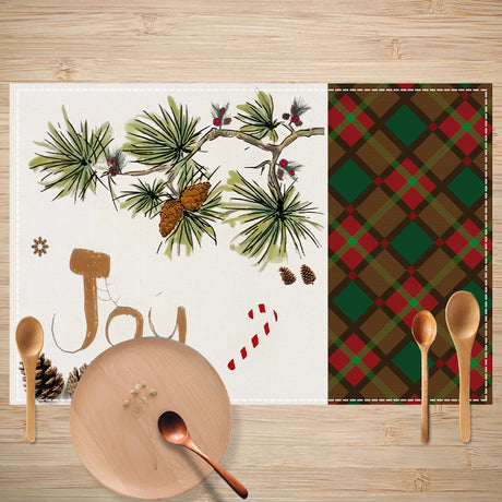 Christmas sled linen placemat Christmas colored checkered printed table mat restaurant decoration insulation mat - V.I.P Digital Presence