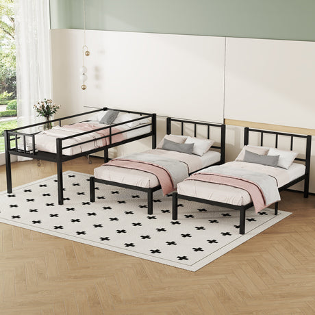 Twin over Twin & Twin Bunk Beds for 3, Twin XL over Twin & Twin Bunk Bed Metal Triple Bunk Bed, Black - V.I.P Digital Presence