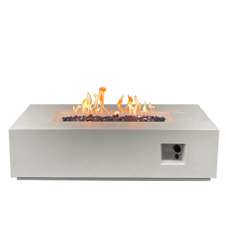 52 Inch Outdoor Concrete Propane gas rectangle Fire Pit table in Antique white color - V.I.P Digital Presence