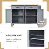 Kitchen Island Cart with Solid Wood Top and Locking Wheels 54.3 Inch Width (Grey Blue)