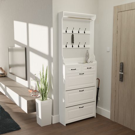 NEW White color shoe cabinet with 3 doors 2 drawers with hanger,PVC door with shape ,large space for storage - V.I.P Digital Presence