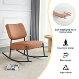 PU material cushioned rocking chair unique rocking chair cushioned seat brown backrest rocking chair black metal legs