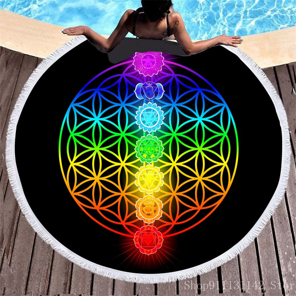 3d Bohemian Tai Chi Animal Digital Print Round Ribbon Beach Towel Swimming Yoga Picnic Mat Bikini Covered Napkin