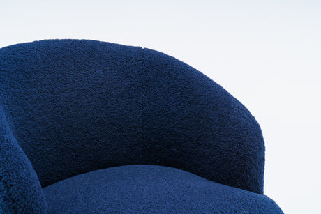 Teddy Fabric Swivel Accent Armchair Barrel Chair With Black Powder Coating Metal Ring Dark Blue - V.I.P Digital Presence