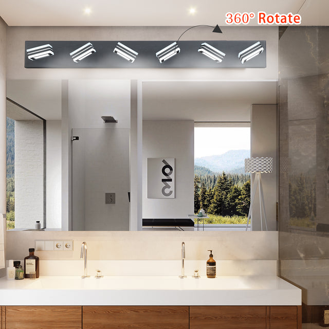 LED Modern Black Vanity Lights, 6-Lights Acrylic Matte Black Bathroom Vanity Lights Over Mirror - V.I.P Digital Presence