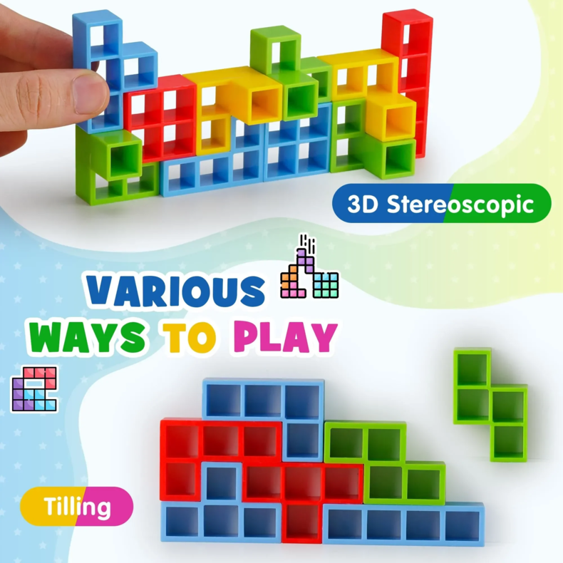 Juego de mesa de bloques de construcción apilables Tetra Tower Fun Balance para niños, adultos, amigos, equipo, dormitorio, familia, noche de juegos y fiesta