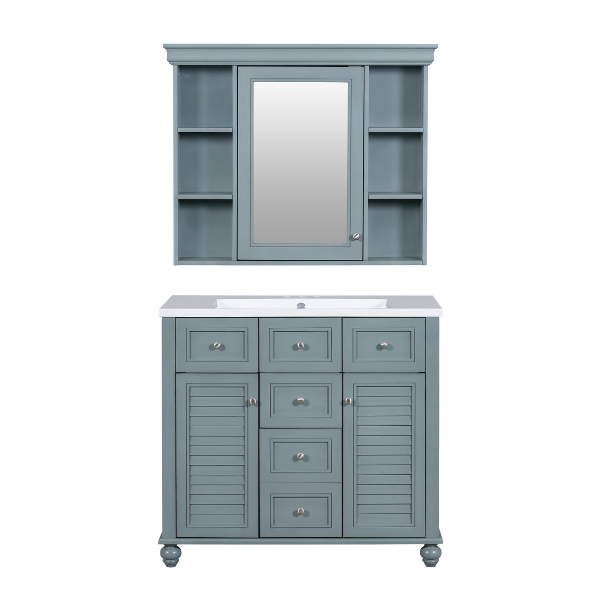 36 inch modern mirror cabinet with adjustable shelves, 2 soft closing doors, and 6 drawer storage cabinet door organizers - V.I.P Digital Presence