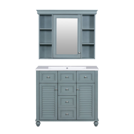 36 inch modern mirror cabinet with adjustable shelves, 2 soft closing doors, and 6 drawer storage cabinet door organizers - V.I.P Digital Presence