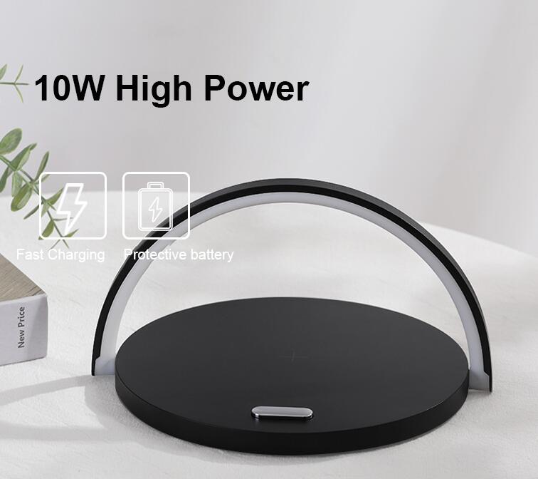 Lámpara de carga inalámbrica Qi de madera con soporte de luz nocturna para Samsung Galaxy S10e, Note10, 9 Plus y Xiaomi. 