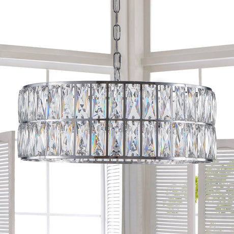 Modern crystal drum pendant light, 6-light pendant light, with silver metal frame (excluding light bulb) - V.I.P Digital Presence
