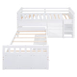 L-shaped Space-Saving Twin Loft and Twin Platform Bed with 7 Drawers and Full Guardrails(WHITE) - V.I.P Digital Presence