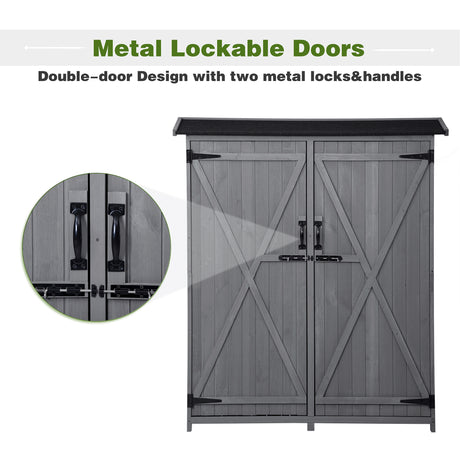 Outdoor 5.3ft Hx4.6ft L Wood Storage Shed Tool Organizer,Garden Shed, Storage Cabinet with Waterproof Asphalt Roof Gray - V.I.P Digital Presence