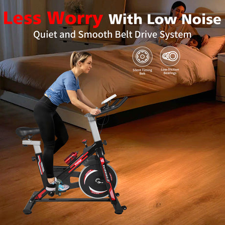 Indoor Exercise Bike Cycling Bike with Comfortable Seat Cushion Black+Red - V.I.P Digital Presence