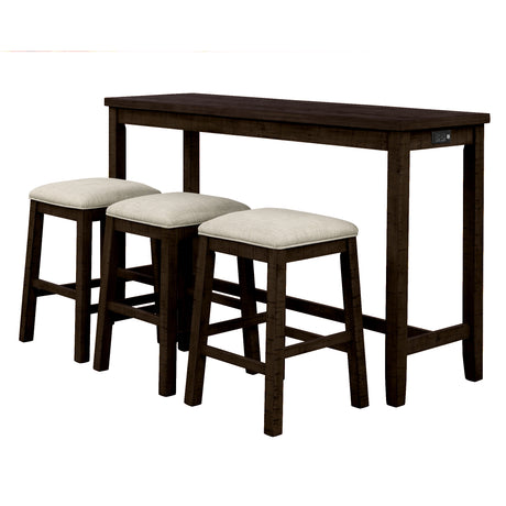 TOPMAX 4 Pieces Counter Height Table with Fabric Padded Stools, Rustic Bar Dining Set with Socket, Brown - V.I.P Digital Presence