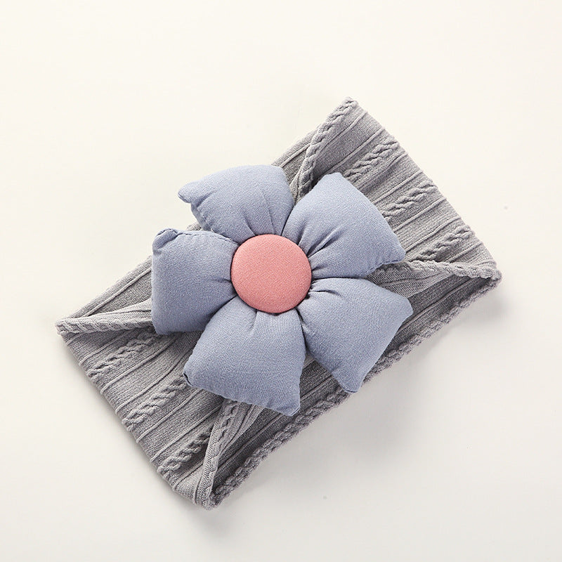 Diadema infantil de nailon jacquard con flores para bebé, suave, antiarañazos, de ala ancha