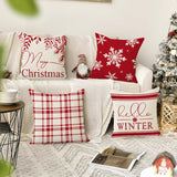 Christmas Snowflake Pillow Cover Linen Checkered Letter Printed Pillow Cover Christmas Theme Cushion Cover - V.I.P Digital Presence