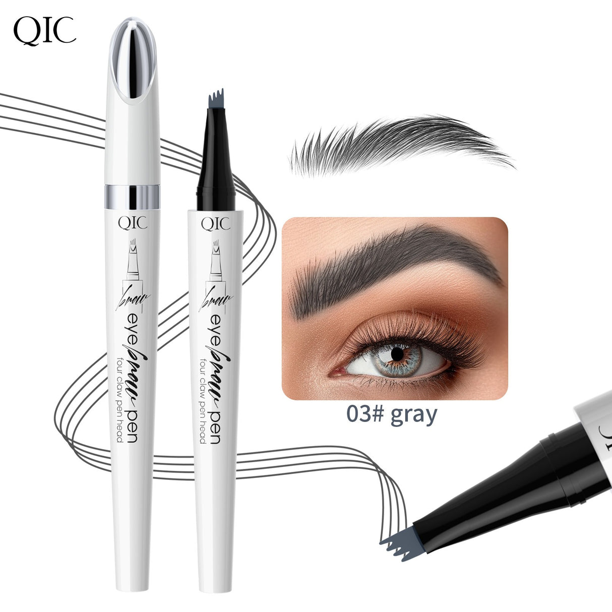 QIC ceramic white liquid four-claw eyebrow pencil wild eyebrow waterproof non-smudge four-head forked eyebrow pencil - V.I.P Digital Presence