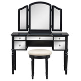 GO 43" Dressing Table Set with Mirrored Drawers and Stool, Tri-fold Mirror, Makeup Vanity Set for Bedroom, Black - V.I.P Digital Presence