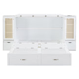 Large Murphy bed wall mounted bed with drawers, 2 storage cabinets, 1 set of sockets and USB ports, white - V.I.P Digital Presence