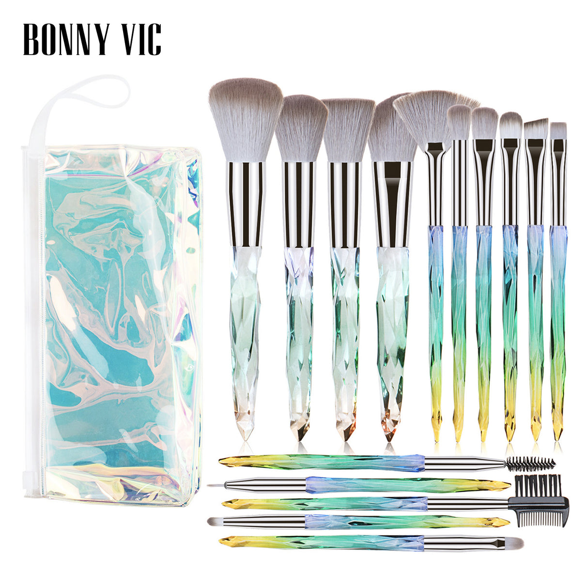 15 pcs Makeup Brushes Diamond Crystal Handle Makeup Tools Foundation Eyeshadow Brush - V.I.P Digital Presence