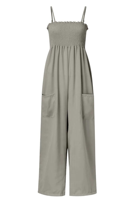Smocked Spaghetti Strap Wide Leg Jumpsuit - V.I.P Digital Presence