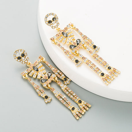 European and American style skull skeleton alloy inlaid rhinestone earrings female personality long exaggerated earrings earrings - V.I.P Digital Presence