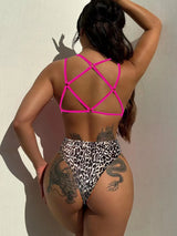 Leopard Plunge Spaghetti Strap One-Piece Swimwear - V.I.P Digital Presence