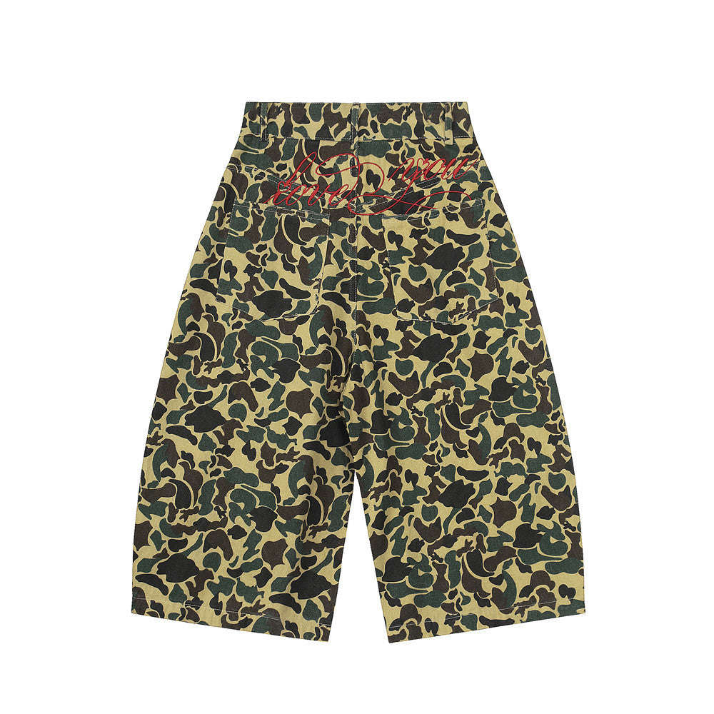 Camouflage Tiger Pattern Work Shorts Men's European and American Trendy Design Embroidered Letter Knife Loose Casual Five-Point Pants - V.I.P Digital Presence