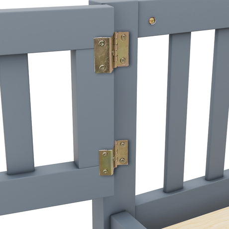 Twin Size Bed Floor Bed with Safety Guardrails and Door for Kids, Gray - V.I.P Digital Presence