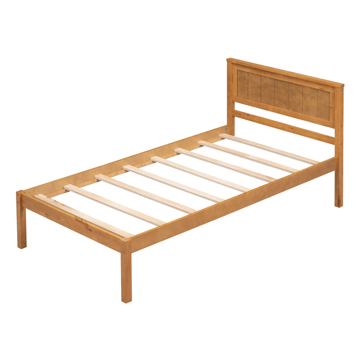 Platform Bed Frame with Headboard  Wood Slat Support  No Box Spring Needed Twin Oak